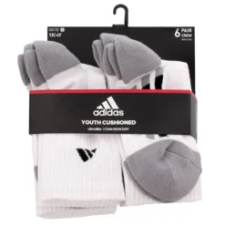 ADIDAS Boys' Grade School Vertical Stripe Crew Socks, White, 6 Pack -Carhar Clothing Shop 2025838 101 alt3