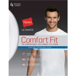 HANES Men's Ultimate Comfort Fit Ultra Soft Undershirts, 4-Pack -Carhar Clothing Shop 2056142 101 alt1