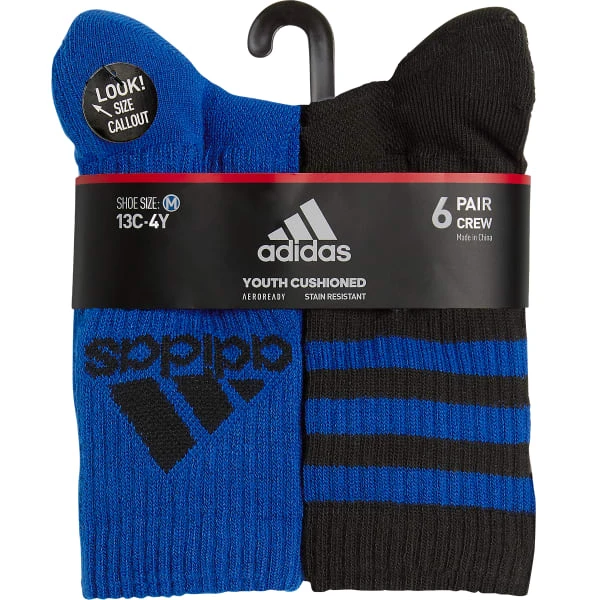 ADIDAS Boys' Cushioned Crew Socks, Assorted 6-Pack 5 ADIDAS Boys' Cushioned Crew Socks, Assorted 6-Pack - Image 5