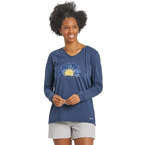 LIFE IS GOOD Women's Daisy Long-Sleeve Crusher Lite Hooded Tee 1 LIFE IS GOOD Women's Daisy Long-Sleeve Crusher Lite Hooded Tee
