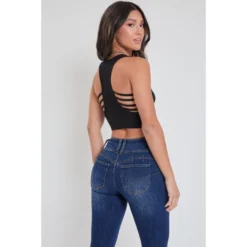 YMI Juniors' WannaBettaButt Mid Rise 3-Button Skinny Jean -Carhar Clothing Shop 2083003 403 alt3