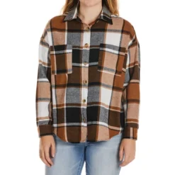 NO COMMENT Juniors' Oversized Boyfriend Flannel