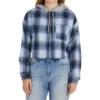 NO COMMENT Juniors' Cropped Flannel W/ Hood