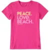 LIFE IS GOOD Women's Peace Love Beach Short-Sleeve Crusher Tee