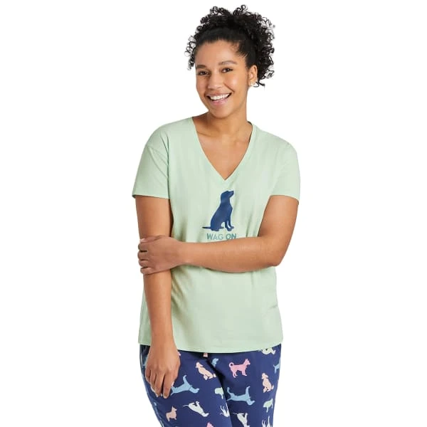 LIFE IS GOOD Women's Wag On Lab Snuggle Up Relaxed Short-Sleeve Sleep Vee 1 LIFE IS GOOD Women's Wag On Lab Snuggle Up Relaxed Short-Sleeve Sleep Vee