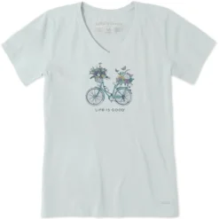 LIFE IS GOOD Women's Bike Flower Baskets Short-Sleeve Vee