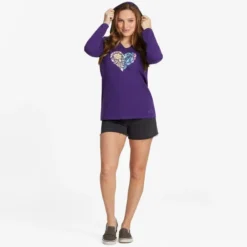 LIFE IS GOOD Women's Floral Rainbow Heart Long-Sleeve Crusher-LITE Hooded Tee -Carhar Clothing Shop 2087661 502 alt3