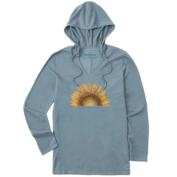 LIFE IS GOOD Women's Sunflower Peace On Earth Long-Sleeve Crusher-LITE Hooded Tee 1 LIFE IS GOOD Women's Sunflower Peace On Earth Long-Sleeve Crusher-LITE Hooded Tee