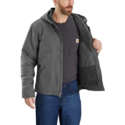 CARHARTT Men's 104392 Relaxed Fit Washed Duck Sherpa-Lined Jacket, Extended Sizes -Carhar Clothing Shop 2089866 048 alt3